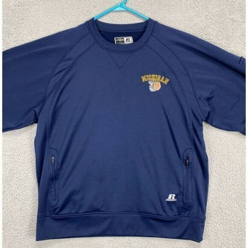 VINTAGE Michigan Wolverines Sweatshirt Mens Large Dri-Power Blue 90s Russell